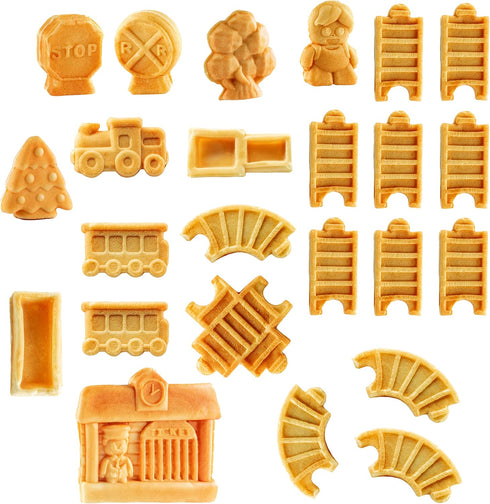 Train Set Waffle Maker - Build Waffle or Pancake Tracks, Electric Nonstick Waffler Iron with 4 Removable Plates