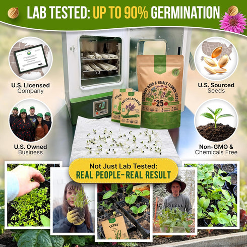 25 Pack 11900+ Culinary Herbs & Edible Flower Seed Variety for Planting Indoor & Outdoors. Non-GMO Heirloom Flower