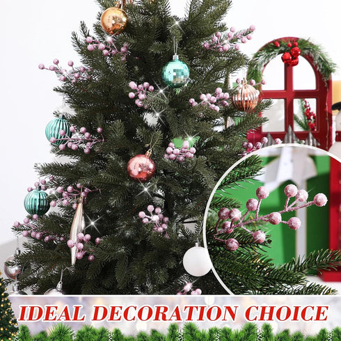 30 Geosar Pieces Artificial Christmas Berry Picks with Snowflake Glitter Holly Berry Stems for Christmas Tree Ornaments