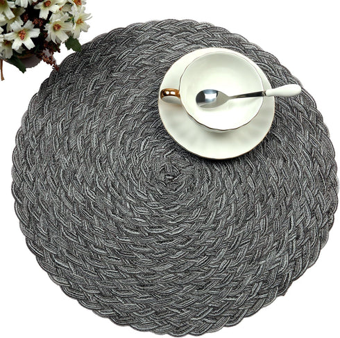 Topotdor Round Placemats, Heat-Resistant Stain Resistant Anti-Skid Washable Polypropylene, Set of 4
