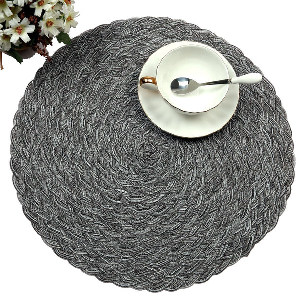 Topotdor Round Placemats, Heat-Resistant Stain Resistant Anti-Skid Washable Polypropylene, Set of 4