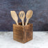 Mango Wood Burning Finished Utensil Holder for Kitchen Countertop, Container for Cooking Utensils (5"x 5"x 6")