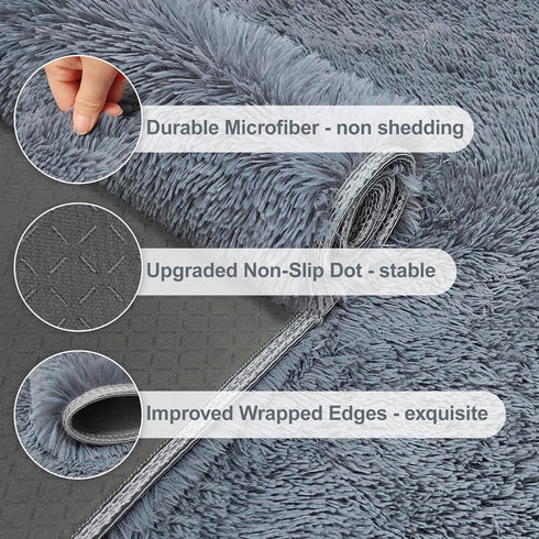 8x10 Grey Area Rugs for Living Room: Ultra Soft Fluffy Gray Rugs for Bedroom,Shag Non-Slip Large Fuzzy Plush Rug Indoor
