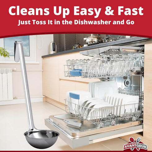 Super Sturdy Ergonomic Soup Ladle - 1 Oz. Stainless Steel Tongs with Long Handles for Serving Soups and Stews