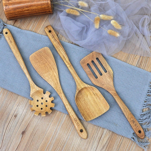 Wooden Cooking Utensils Set, 10 Pack Wooden Spoons and Spatula for Kitchen