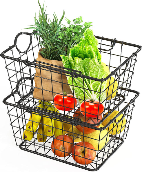 Simple Houseware 2 Pack Stackable Single Wire Basket (11.5 x 15 x 7.5 in) for Organizing Storage Solutions