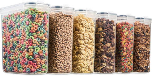 6 Pack (135.5 Oz) Airtight Cereal Food Storage Container - BPA Free Plastic Kitchen and Pantry Organization Canisters