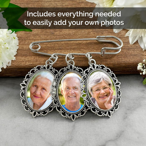 Wedding Boutonniere Photo Charm Bouquet Pin Lapel for Mother of the Bride Groom with Photo Resizing Software