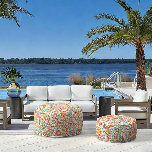 D21 H9 Inch, LVTXIII Indoor/Outdoor Inflatable Ottoman with Handle x Weather-Resistant Round Footstool Pouf for Patio