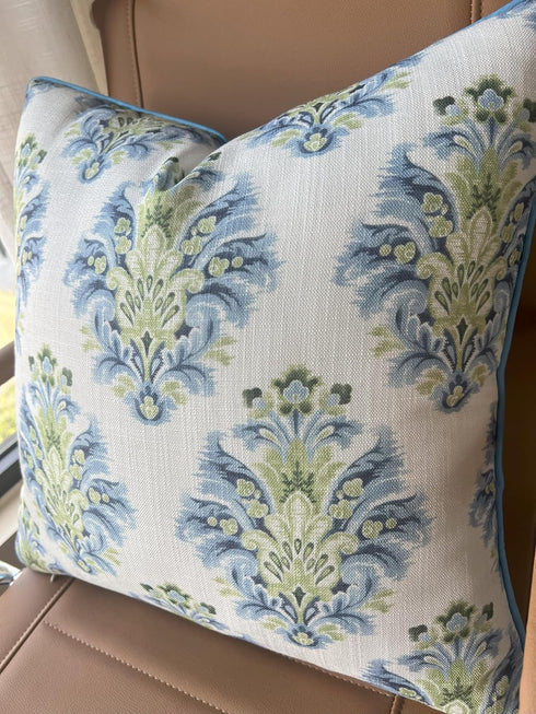 Haynes Damask Printed Decorative Square Accent Throw Pillow Cover - Decor for Living Room, Sofa, Chair, Patio, Car, Balcony, Bench, Porch, Nursery, Office, Bedroom - 18x18 Inches, Blue