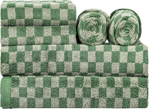 Checkered Bath Towels Set of 6 Large, 600GSM, 100% Cotton Shower Towels