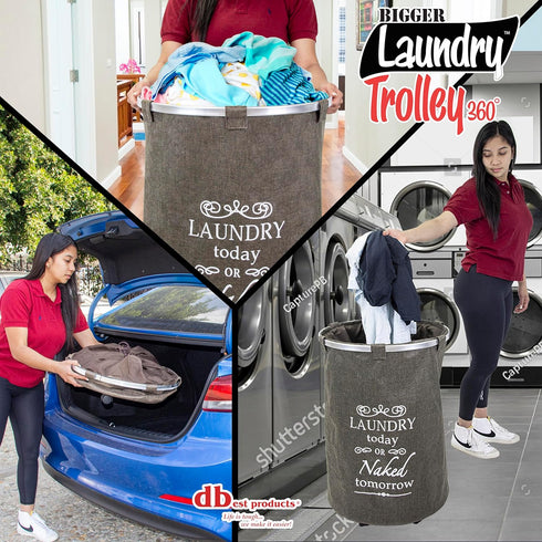 360 4 dbest products Bigger Laundry Trolley Rolling Hamper Basket on wheels Bag Cart Large Capacity with Removable