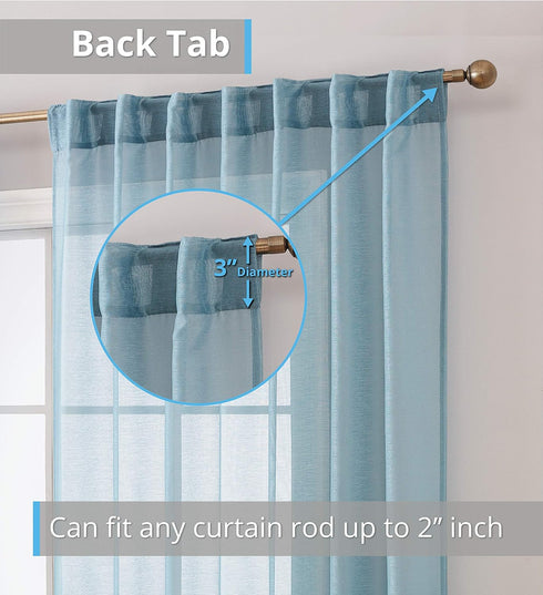 HLC.ME Lauren Semi Sheer Light Filtering Transparent Pocket Top & Back Tab Lightweight Floor Length Window Curtains, 2