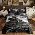 Retro Train Comforter Set Twin Size,Black Red Old Train Car Bedding Set