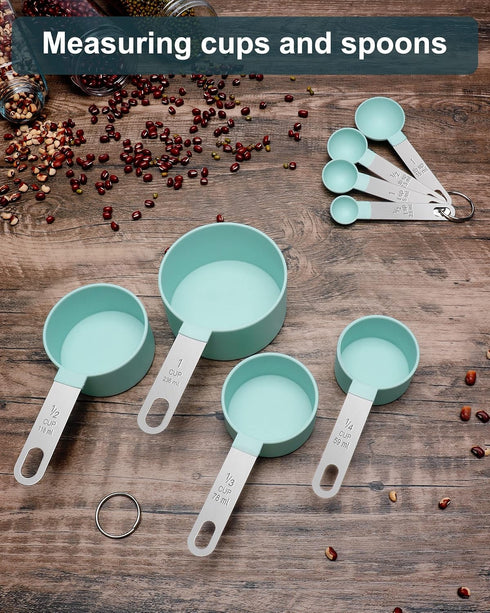 Measuring Cups and Spoons Set of 8, Nesting for Dry or Liquid Ingredients, Stainless Steel Handle, Kitchen Gadgets