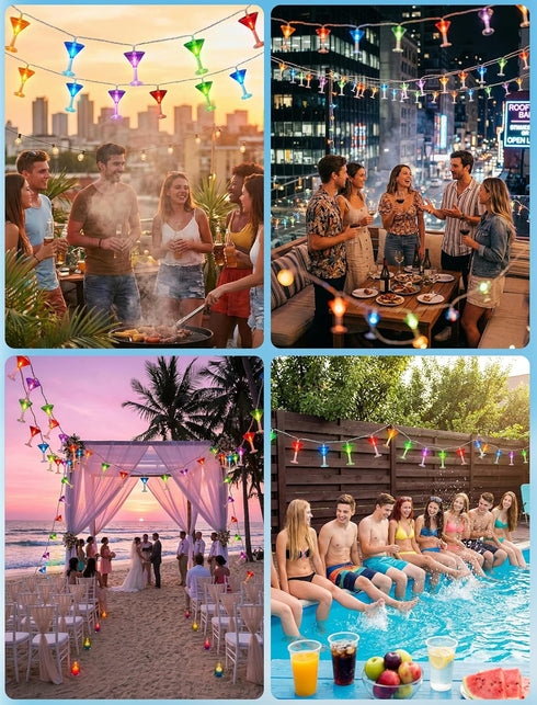 8.5Ft 10 Summer Multicolor Cocktail String Lights, Cocktail Plug in Outdoor Party Lights with LED Multicolor Cocktail