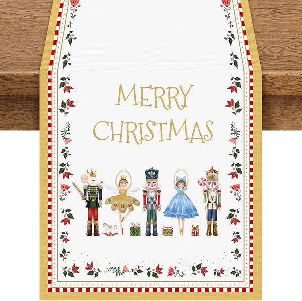 Christmas Table Runner Decoration, Buffalo Plaid Merry Christmas Nutcracker Table Runners for