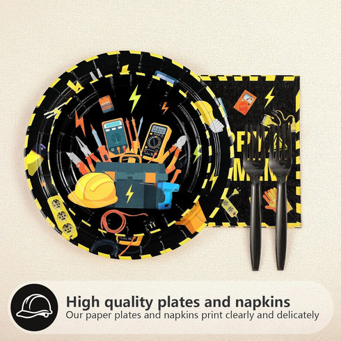 96Pcs 24 Electrician Retirement Party Decorations Electrician Lineman Plates and Napkins Handyman Tools Tableware