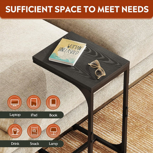 WLIVE C Shaped End Table, Small Couch Side Tables with Metal Frame, Sofa Table TV Tray for Living Room, Bedroom, Relief