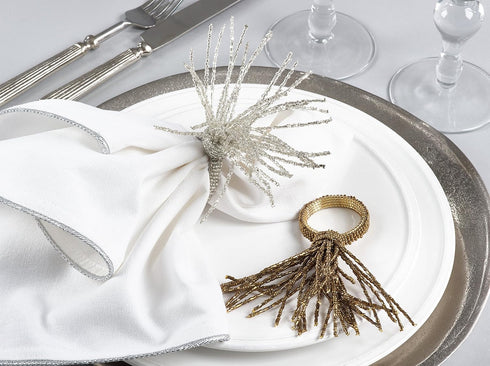 Silver Beaded Spray Design Napkin Ring, 4" H x 1.5" D for Elegant Table Settings
