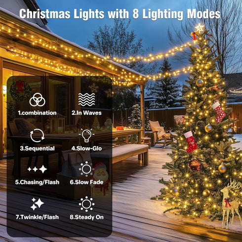 99FT 300 8 ASENEK Outdoor String Lights LED Connectable Modes with Timer Decorative String Lights for Xmas Tree Patio