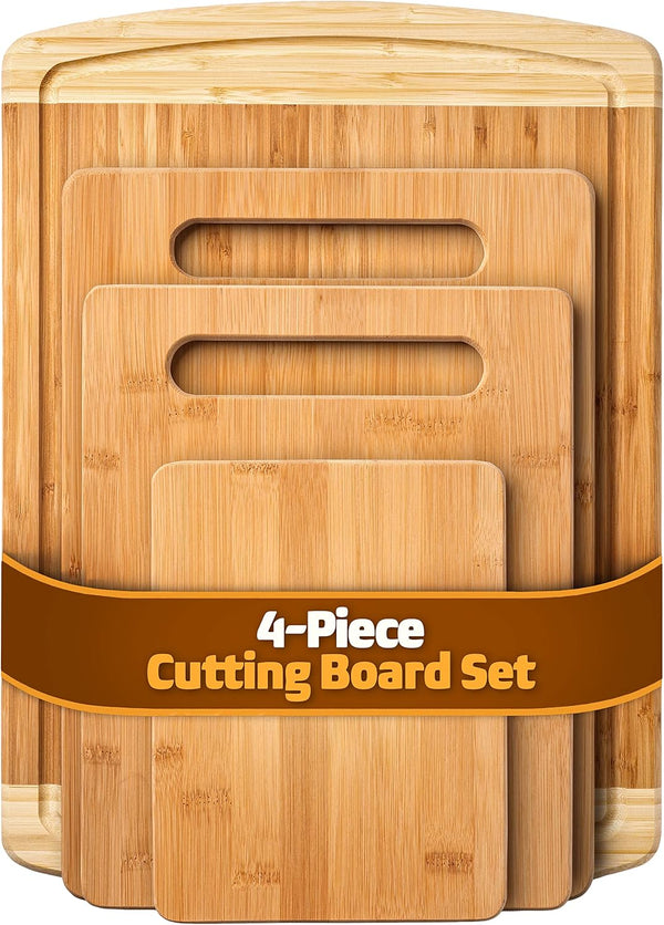 Bamboo Cutting Board Set of 4 - Wooden Cutting Boards for Kitchen