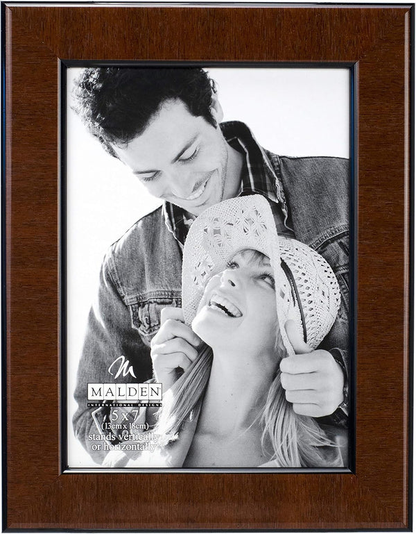 Malden International Designs Burl Wood Walnut Picture Frame, 5x7, Wooden with Black Border