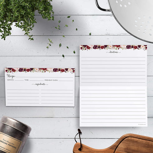 321Done Folding Recipe Cards (Set of 50): Floral Roses on White, Retro Vintage Design, Made in USA, Double-Sided