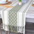 14 90 Inches, Boho Dining Table Runner with Tassels x Olive Green & Cream | Woven Washable Dresser Scarf for Bedroom |