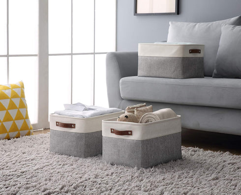 DECOMOMO Storage Bins - Fabric Storage Baskets for Organizing Closet Shelf, Large Linen Bins with Handles, 3 Pack