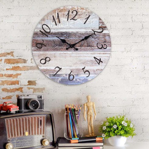 Stonebriar Vintage Farmhouse 14 Inch Round Hanging Wall Clock, Battery Operated