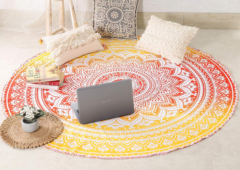Popular Handicrafts Round Tapestry with Tassel - Hippie Mandala Bohemian Wall Hanging, 70 Inches, Green