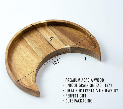 Home and Room Decor Jewelry Organizer, Gothic Trinket Dish, Moon Decor, Acacia Wood Tray for Bedroom, 10.5" x 5"