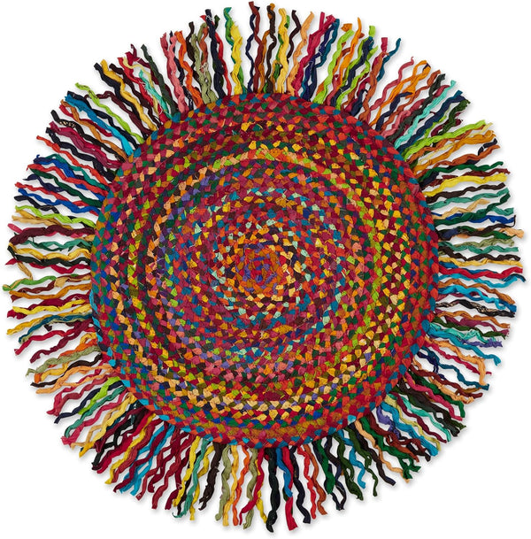 DII Chindi Home Collection Handwoven Multicolor Area Rag Rug, 3' Round with Fringe, Multi-Color