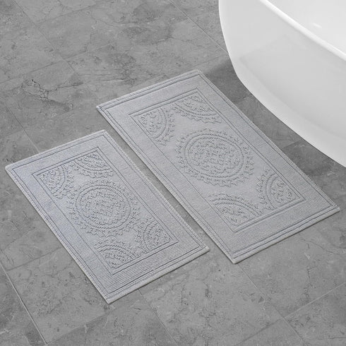 Jean Pierre New York Cotton StoneWash Medallion 2-Piece Bath Rug Set, Gray 17x24/20x32 in.