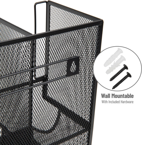 Mind Reader Cup and Condiment Station, Countertop Organizer for Coffee Bar, Metal Mesh, 13"L x 6.45"W x 11.25"H, Black