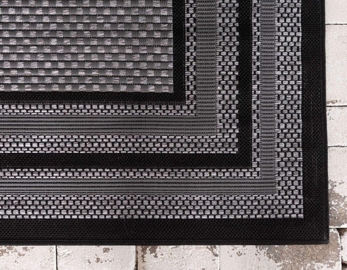 Unique Loom Outdoor Border Collection Area Rug, Multi Border, 2' 2" x 3' Rectangle, Gray/Black