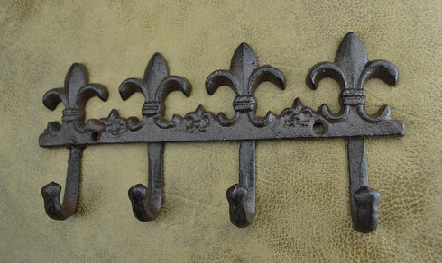 Lulu Decor Cast Iron Fleur De Lis Key Hook, Antique Brown, Decorative Wall Mount