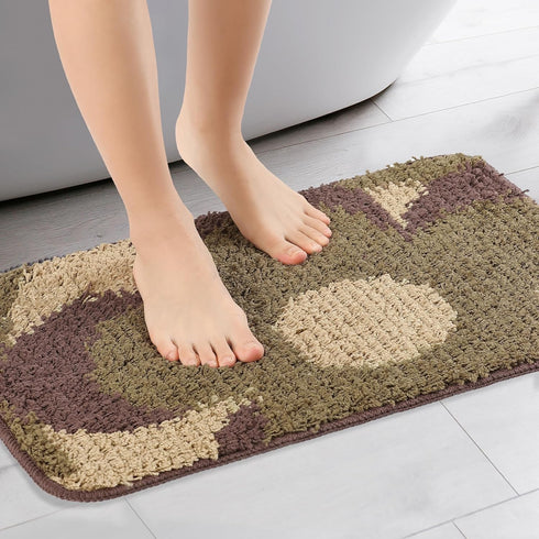uxcell Floral Bath Mat, Plush Shaggy Bathroom Rug, Checked Washable Bath Carpet for Bathroom Floor, Tub and Shower Room 16" x 24" Brown