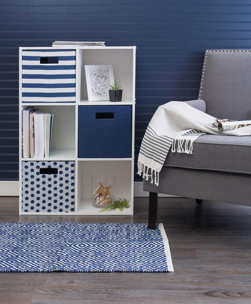 DII Polyester Cube Storage Collection, Collapsible Hard Sided Bin, 13x13x13", Nautical Blue