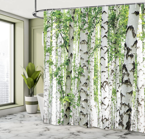 Ambesonne Woodland Shower Curtain, Birch Trees in The Forest, 69" W x 70" L, Cloth Fabric Bathroom Decor