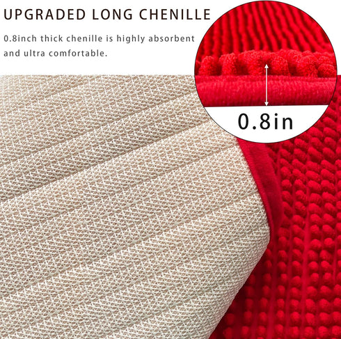 Eanpet Red Chenille Bath Mat, Non-Slip Microfiber Floor Mat, Ultra Soft Washable Shower Mat (15.7" x 23.6")
