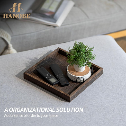 Counter 10inch Hanobe Serving Tray Decor for Table: Small Wood Decorative Trays for Ottoman Coffee Tables - Farmhouse