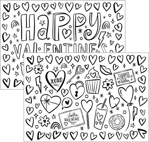 Iconikal Color-Your-Own 2-Sided Reversible Disposable Paper Place Mats, Valentine's, 14 x 10-inches, 22-Count