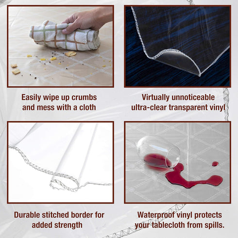 Elaine Karen Clear Plastic Table Cover Protector, 100% Waterproof, 54" x 72" Rectangle
