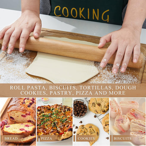 Bamber Mini Wood Rolling Pin, 11'' x 1.2'', Small Wooden Dough Roller for Kids