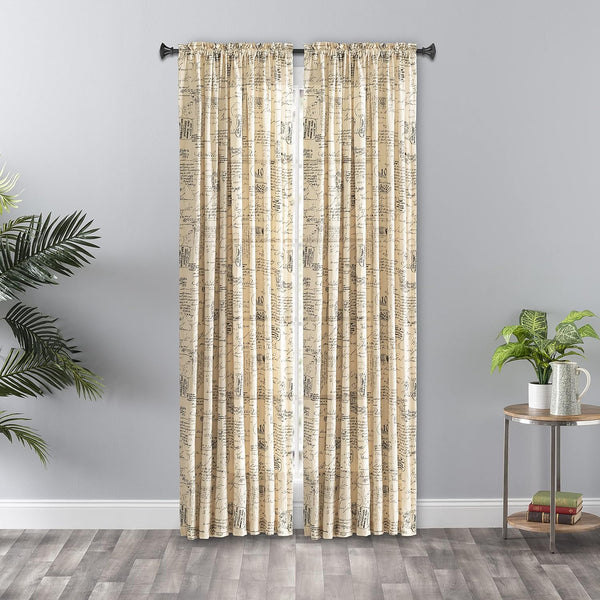 Ellis Curtain Script Crushed Taffeta 48" x 63" Tailored Panel, Black