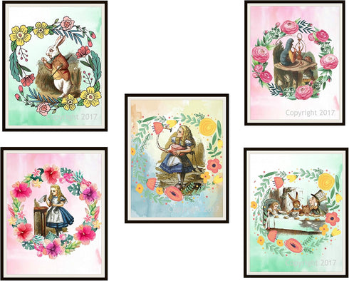 John Tenniel's Vintage Alice Art Print Set of 5, 8 x 10" Unframed Reproductions
