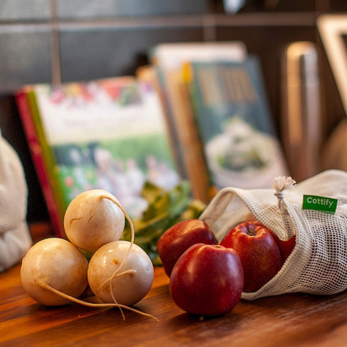 6 Reusable Produce Bags, Organic Cotton Mesh Grocery Bags, Washable, for Vegetables