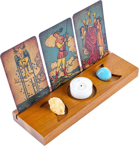 Curawood Tarot Card Holder Stand, 3-Card Stand with Etched Moon - Witchy Gifts for Women, Tarot Accessories